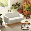 HOMCOM Sofá de 2 Lugares Sofá Estofado em Linho Sintético Sofá Sala de Estar com Apoio para os Braços e Pés de Madeira Sofá Pequeno Carga 250 kg 138,5x70x75 cm Creme
