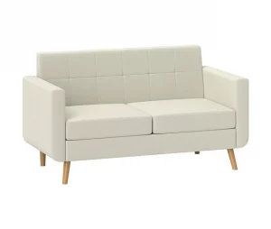 HOMCOM Sofá de 2 Lugares Sofá Estofado em Linho Sintético Sofá Sala de Estar com Apoio para os Braços e Pés de Madeira Sofá Pequeno Carga 250 kg 138,5x70x75 cm Creme