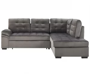 Sofá-cama de canto em veludo cinzento à esquerda VARNAMO