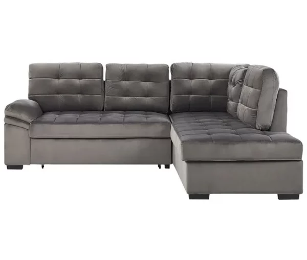 Sofá-cama de canto em veludo cinzento à esquerda VARNAMO