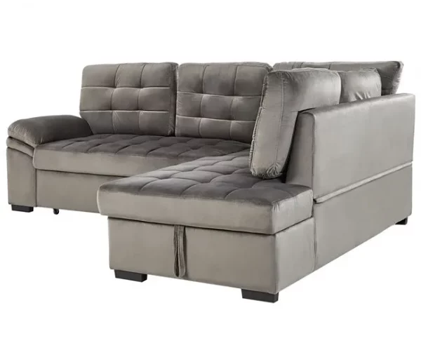 Sofá-cama de canto em veludo cinzento à esquerda VARNAMO
