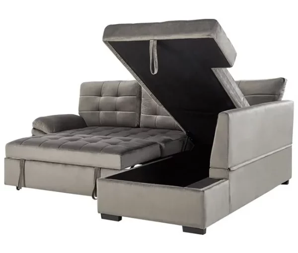 Sofá-cama de canto em veludo cinzento à esquerda VARNAMO