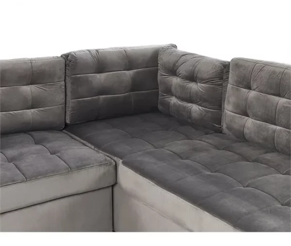 Sofá-cama de canto em veludo cinzento à esquerda VARNAMO