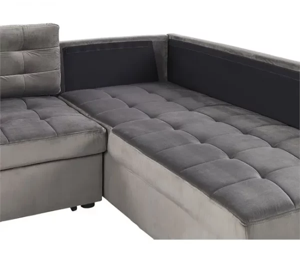 Sofá-cama de canto em veludo cinzento à esquerda VARNAMO