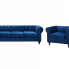 Set Sofa Sessel CHESTERFIELD kobaltblau Samtstoff CH
