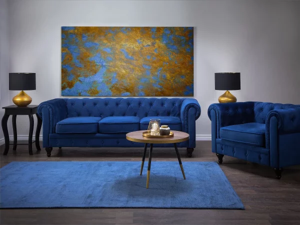 Set Sofa Sessel CHESTERFIELD kobaltblau Samtstoff CH
