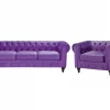 Set Sofa Sessel CHESTERFIELD violett Samtstoff CH