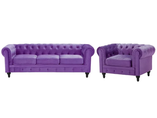 Set Sofa Sessel CHESTERFIELD violett Samtstoff CH
