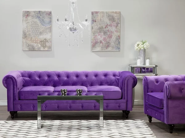 Set Sofa Sessel CHESTERFIELD violett Samtstoff CH