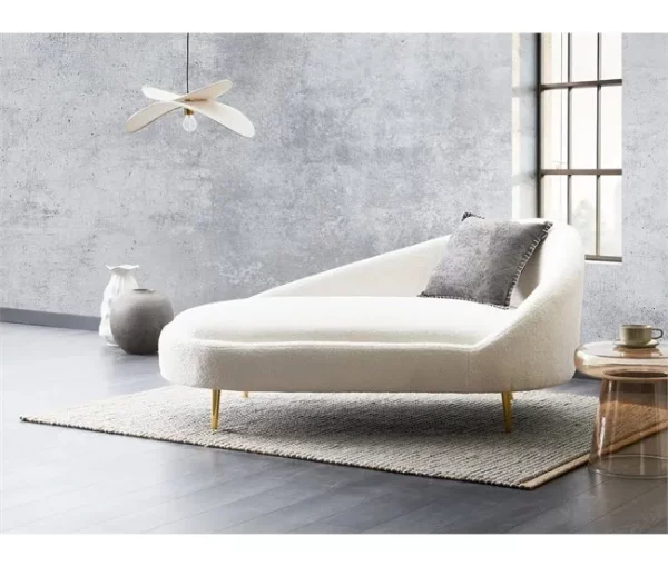 Chaise-longue em tecido bouclé branco-creme à direita VALREAS