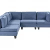 Sofá de canto modular 4 lugares em tecido azul à direita UNSTAD