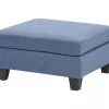 Sofá de canto modular 5 lugares com repousa-pés em tecido azul à direita UNSTAD