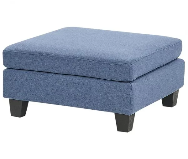 Sofá de canto modular 5 lugares com repousa-pés em tecido azul à direita UNSTAD