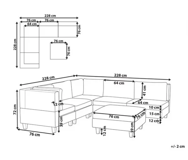 Sofá de canto modular 5 lugares com repousa-pés em tecido azul à direita UNSTAD