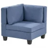 Sofá de canto modular 5 lugares com repousa-pés em tecido azul à direita UNSTAD