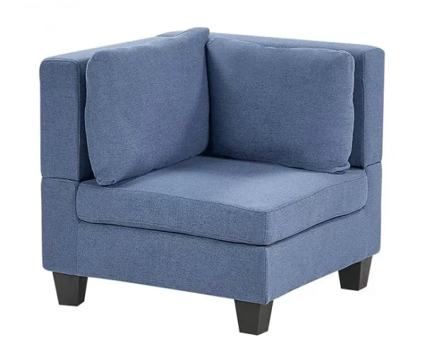 Sofá de canto modular 5 lugares com repousa-pés em tecido azul à direita UNSTAD