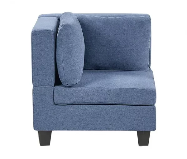 Sofá de canto modular 5 lugares com repousa-pés em tecido azul à direita UNSTAD