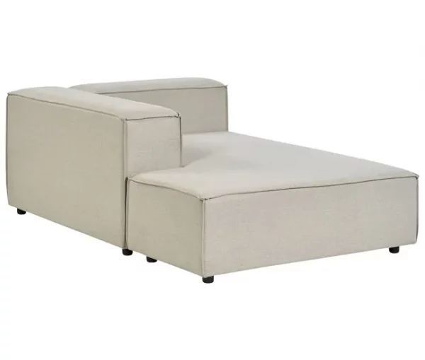 Sofá de canto 3 lugares com repousa-pés em linho creme à direita APRICA