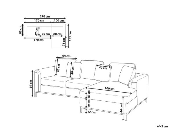 Sofa Ecksofa OSLO L hellgrau ohne Ottomane CH
