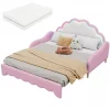 Cama de casal 140x200cm, sofá-cama com cabeceira e iluminação ambiente, completo com colchão, comando, rosa