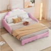 Cama de casal 140x200cm, sofá-cama com cabeceira e iluminação ambiente, completo com colchão, comando, rosa