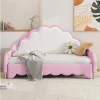 Cama de casal 140x200cm, sofá-cama com cabeceira e iluminação ambiente, completo com colchão, comando, rosa