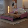 Cama de casal 140x200cm, sofá-cama com cabeceira e iluminação ambiente, completo com colchão, comando, rosa