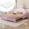Cama de casal 140x200cm, sofá-cama com cabeceira e iluminação ambiente, completo com colchão, comando, rosa