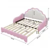 Cama de casal 140x200cm, sofá-cama com cabeceira e iluminação ambiente, completo com colchão, comando, rosa