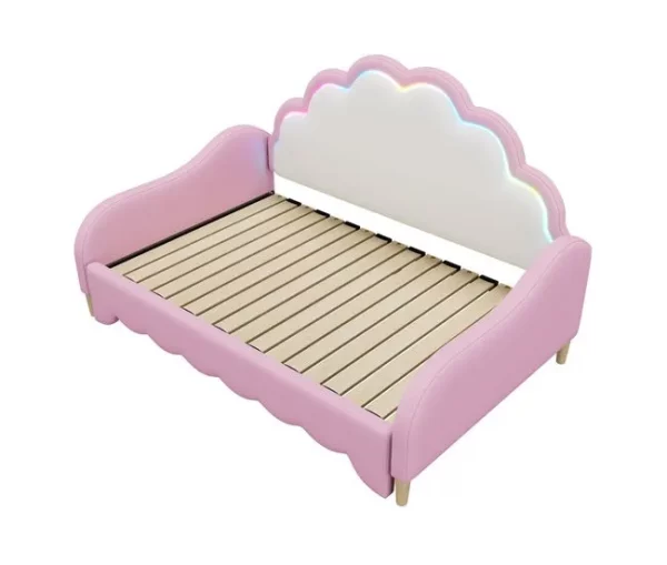 Cama de casal 140x200cm, sofá-cama com cabeceira e iluminação ambiente, completo com colchão, comando, rosa