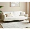 Sofá-cama de 3 lugares em tecido bouclé branco-creme LUCAN