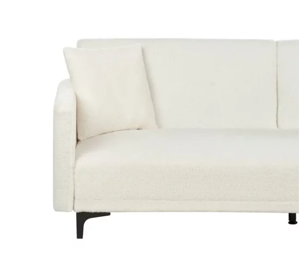 Sofá-cama de 3 lugares em tecido bouclé branco-creme LUCAN