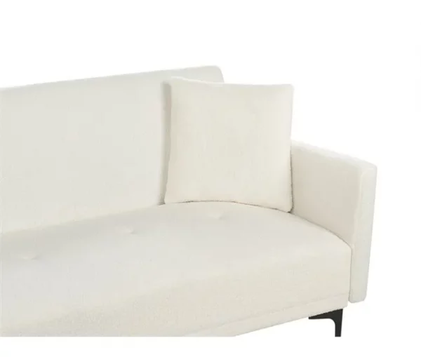Sofá-cama de 3 lugares em tecido bouclé branco-creme LUCAN