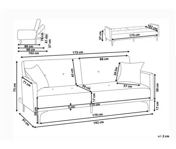 Sofá-cama de 3 lugares em tecido bouclé branco-creme LUCAN