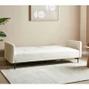 Sofá-cama de 3 lugares em tecido bouclé branco-creme LUCAN