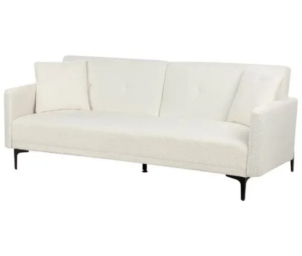 Sofá-cama de 3 lugares em tecido bouclé branco-creme LUCAN