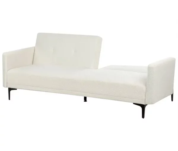 Sofá-cama de 3 lugares em tecido bouclé branco-creme LUCAN