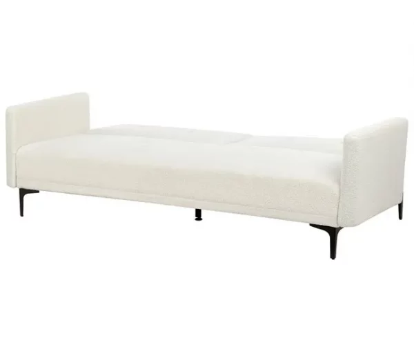 Sofá-cama de 3 lugares em tecido bouclé branco-creme LUCAN