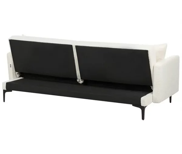 Sofá-cama de 3 lugares em tecido bouclé branco-creme LUCAN