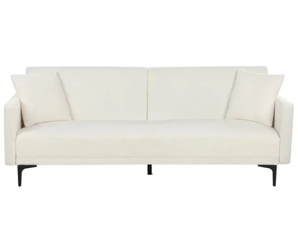Sofá-cama de 3 lugares em tecido bouclé branco-creme LUCAN