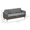 HOMCOM Sofá de 3 lugares acolchoado com 3 almofadas e apoios de braço Espaço de armazenamento Estilo moderno para sala de estar Quarto 166,5x62x82 cm cinza