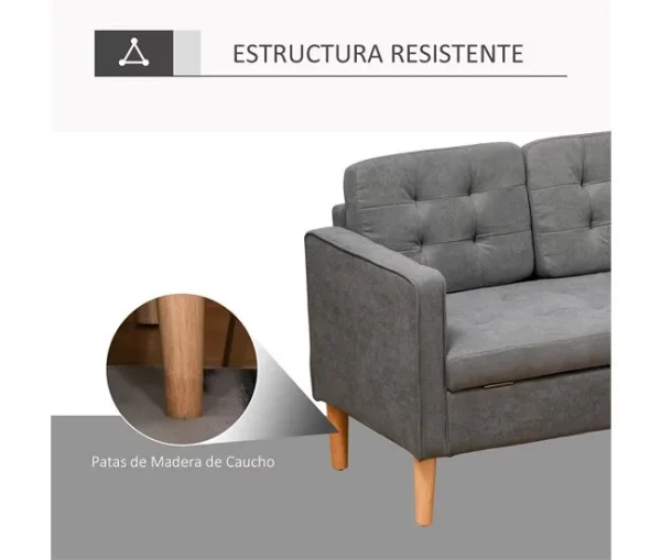 HOMCOM Sofá de 3 lugares acolchoado com 3 almofadas e apoios de braço Espaço de armazenamento Estilo moderno para sala de estar Quarto 166,5x62x82 cm cinza