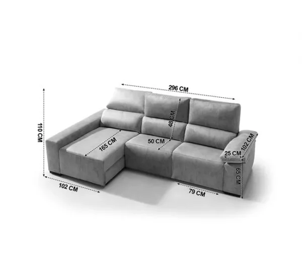 Chaise longue relaxe elétrico BALTIA esquerda 4 lugares cinza claro