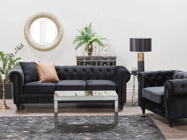 Sofa CHESTERFIELD Samtstoff schwarz CH