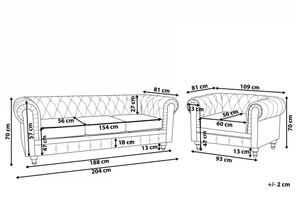 Set Sofa Sessel CHESTERFIELD senfgelb Samtstoff CH