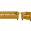 Set Sofa Sessel CHESTERFIELD senfgelb Samtstoff CH