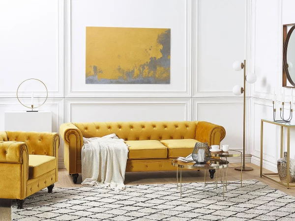 Set Sofa Sessel CHESTERFIELD senfgelb Samtstoff CH