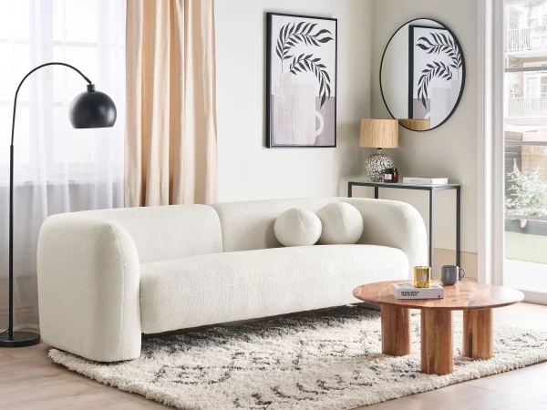 3 Seater Sofa, LEIREN, White Boucle DEF