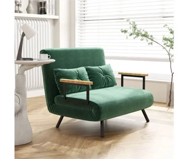 HOMCOM Sofá Cama Sofá Convertível em Cama de 2 Lugares Dobrável com Encosto Ajustável em 5 Níveis e 2 Almofadas Acolchoadas para Escritório Dormitório Sala de Estar 102x73x81 cm Verde