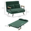HOMCOM Sofá Cama Sofá Convertível em Cama de 2 Lugares Dobrável com Encosto Ajustável em 5 Níveis e 2 Almofadas Acolchoadas para Escritório Dormitório Sala de Estar 102x73x81 cm Verde